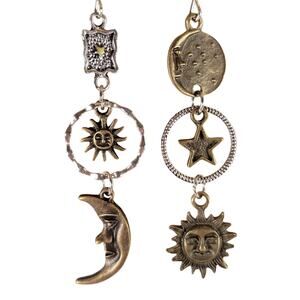 Sun Moon Star Dangle Earrings Celestial Bronze Silver Tone Drop Boho Jewelry
